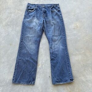 American Eagle Jeans Men 36x34 Blue Boot Cut Full Cotton Denim Wide Leg Baggy